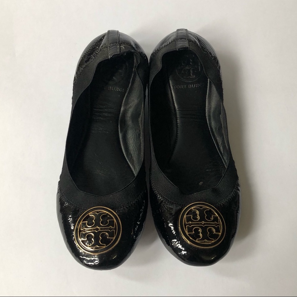Tory Burch Black & Gold Caroline Flats